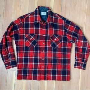 Vintage Wool Plaid Shirt Shacket Red Navy
